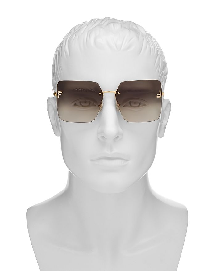 Shop Fendi Rimless Square Sunglasses, 59mm In Gold/gray Gradient