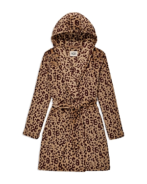 Ugg Miranda Double Face Fleece Hooded Robe In Live Oak Leopard