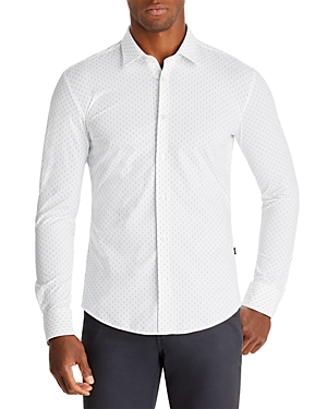 Hugo Boss Roan Slim Fit Geo Stretch Nylon Button-up Shirt In Medium Beige