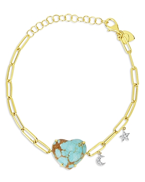 Meira T 14K White & Yellow Gold Turquoise & Diamond Heart Paperclip Link Bracelet