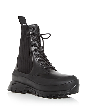 Stella Mccartney Trace Recycled Knit Combat Booties In Black