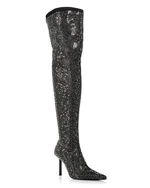Aqua Women's Nicki Pointed Toe High Heel Over The Knee Boots - 100% Exclusive In Black Rhinestone