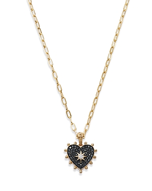 Bloomingdale's Black & White Diamond Heart Pendant Necklace In 14k Yellow Gold, 18 - 100% Exclusive In Black/gold