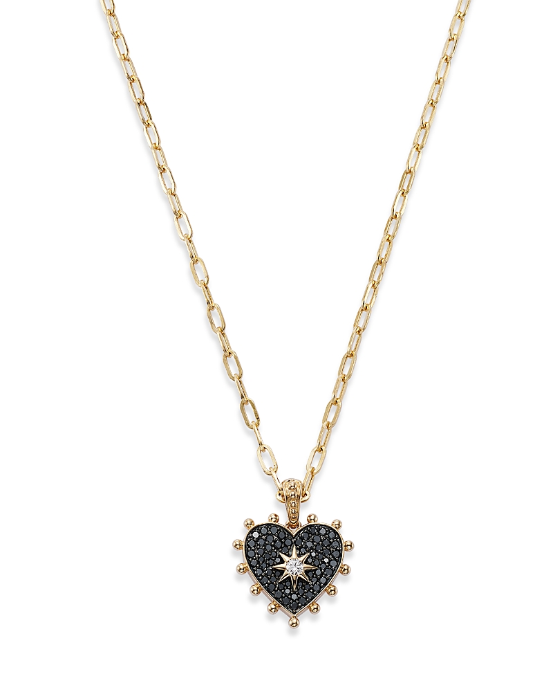 Bloomingdale's Fine Collection Black & White Diamond Heart Pendant Necklace in 14K Yellow Gold, 18