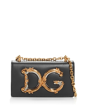 Dolce & Gabbana Calfskin Dg Girls Phone Bag In Black