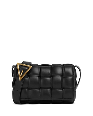 Shop Bottega Veneta Small Padded Cassette Intreccio Leather Shoulder Bag In Black/gold