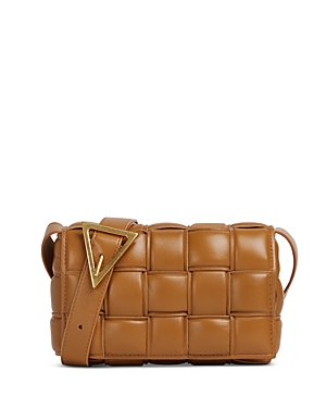 Shop Bottega Veneta Small Padded Cassette Intreccio Leather Shoulder Bag In Camel/gold