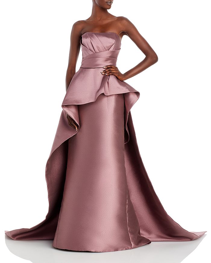 Amsale Mikado Strapless Peplum Gown | Bloomingdale's