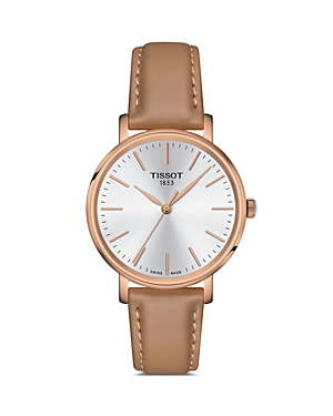 Tissot Women's Swiss Everytime Beige Leather Strap Watch 34mm In Silver/beige