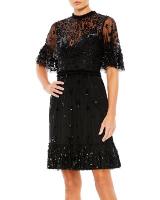 Mac Duggal - Embellished Illusion High Neck Mini Dress