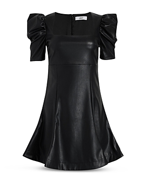 Shop Likely Faux Leather Puff Sleeve Dress In Black