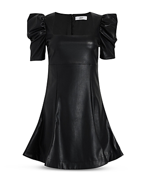 Likely Alia Faux-leather Puff-sleeve Mini Dress In Black