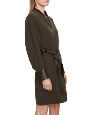 Vince Leather Trim Belted Shirt Dress | Bloomingdale's