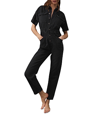 Free People Marci Denim Jumpsuit In Iron Black