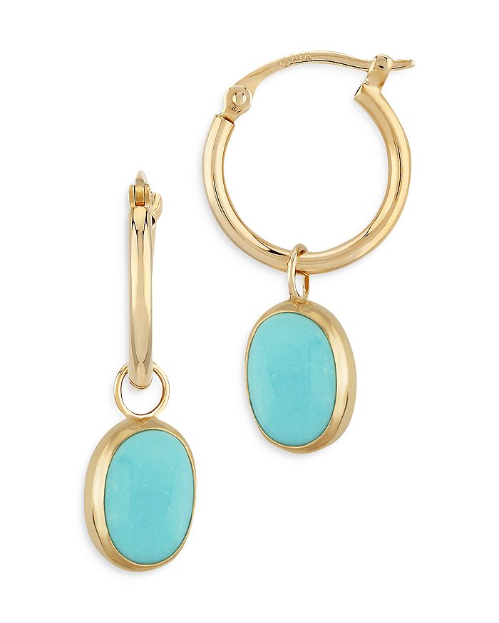 Bloomingdale's - Turquoise Dangle Hoop Earrings in 14K Yellow Gold - 100% Exclusive