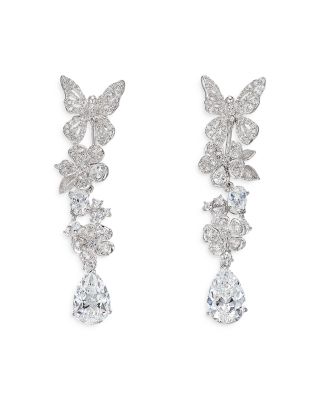 Anabela Chan 18K White Gold Plated Sterling Silver Butterfly Orchard Simulated Diamond Vine Earrings