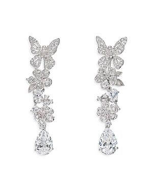 Anabela Chan 18k White Gold Plated Sterling Silver Butterfly Orchard Simulated Diamond Vine Earrings