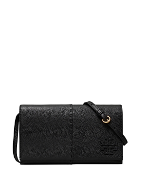 Tory Burch Mcgraw Wallet Crossbody In Black/rolled Brass