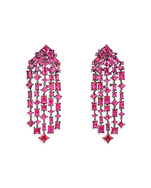 Shop Anabela Chan Black Rhodium-plated Sterling Silver Mermaid's Tail Synthesized Ruby Chandelier Earrings In Pink