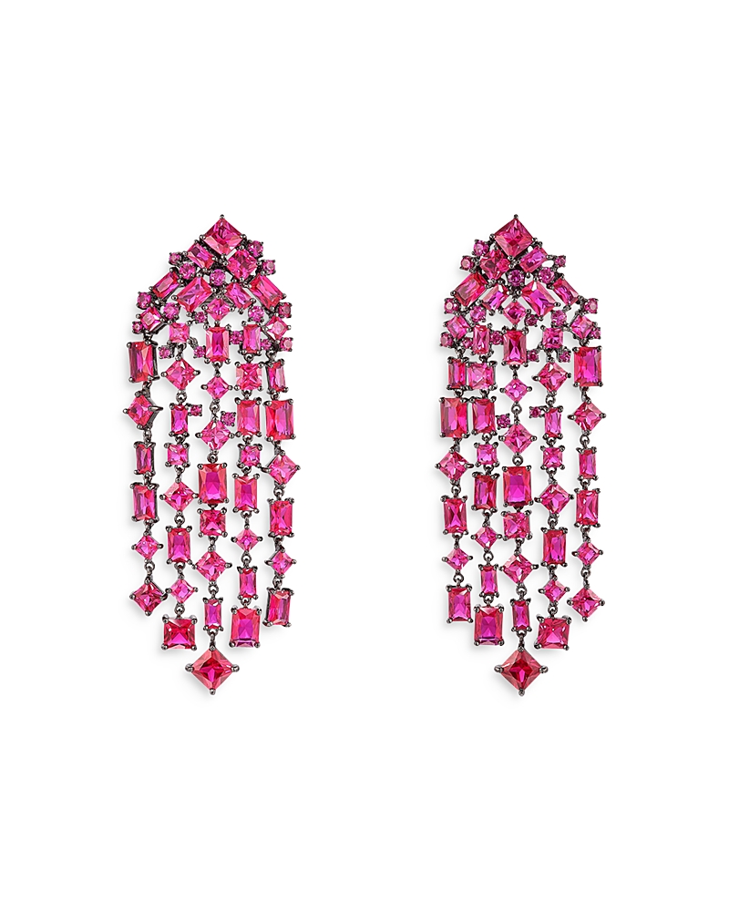 Anabela Chan Black Rhodium-plated Sterling Silver Mermaid's Tail Synthesized Ruby Chandelier Earrings In Pink