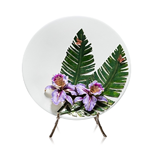 Shop Jay Strongwater Orchid And Banana Leaf Platter With Stand In Multi