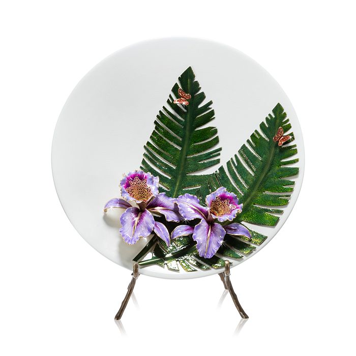 Jay Strongwater - Orchid and Banana Leaf Platter with Stand