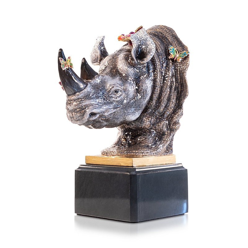 Jay Strongwater Rhino Bust Mount With Butterflies Objet In Multi