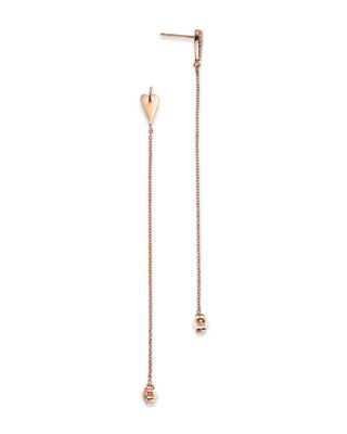 Diamond Heart Cluster Chain Earrings in 14K Rose Gold, 0.16 tcw 