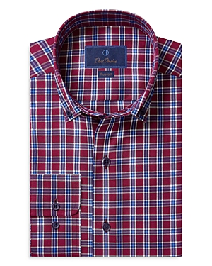 DAVID DONAHUE COTTON PLAID TRIM FIT DRESS SHIRT