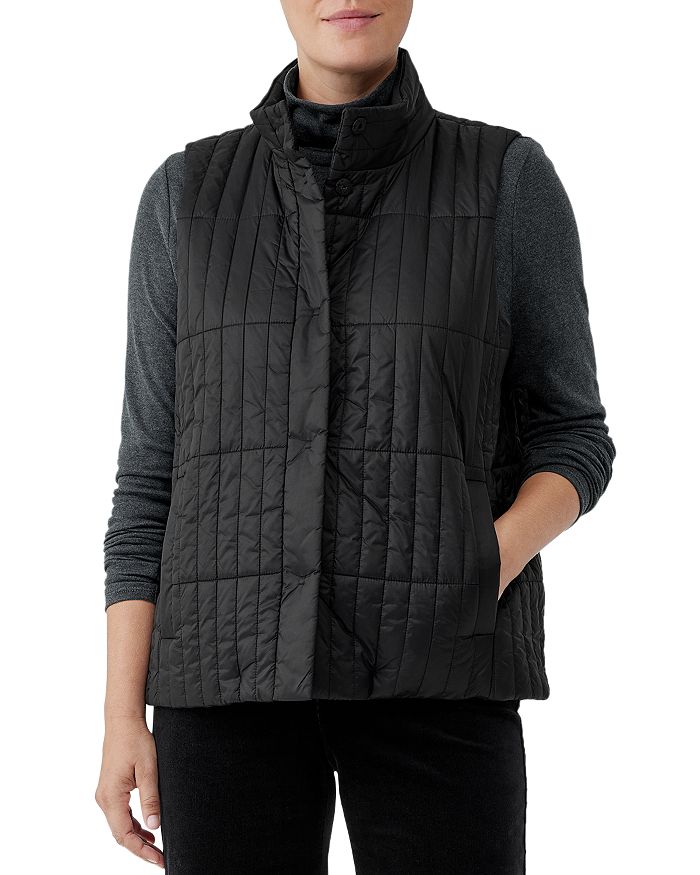 Eileen Fisher Womens High Stand Collar Quilted Outerwear Vest 