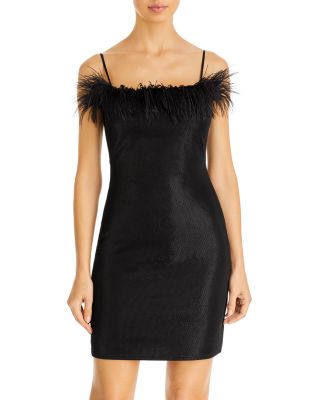 AQUA - Feather Trim Sequined Mini Dress - 100% Exclusive