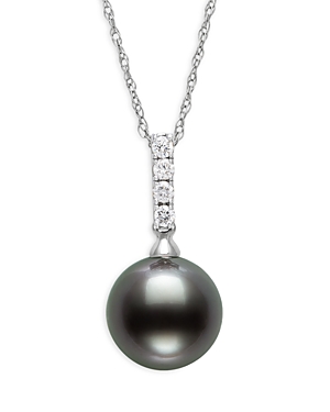 Bloomingdale's Tahitian Cultured Pearl & Diamond Pendant Necklace In 14k White Gold, 18 - 100% Exclusive In Black/white