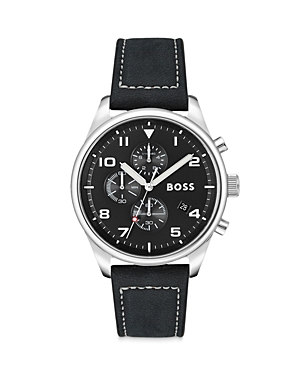 Hugo Boss Black Leather Dress Watch In Black