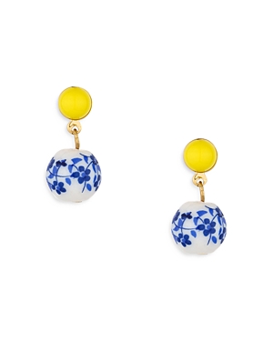 Shop Ettika Indigo Floral Drop Earrings In 18k Gold Plate In Blue/yellow