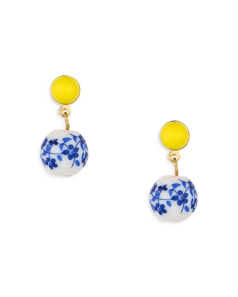 Ettika Indigo Floral Drop Earrings in 18K Gold Plate