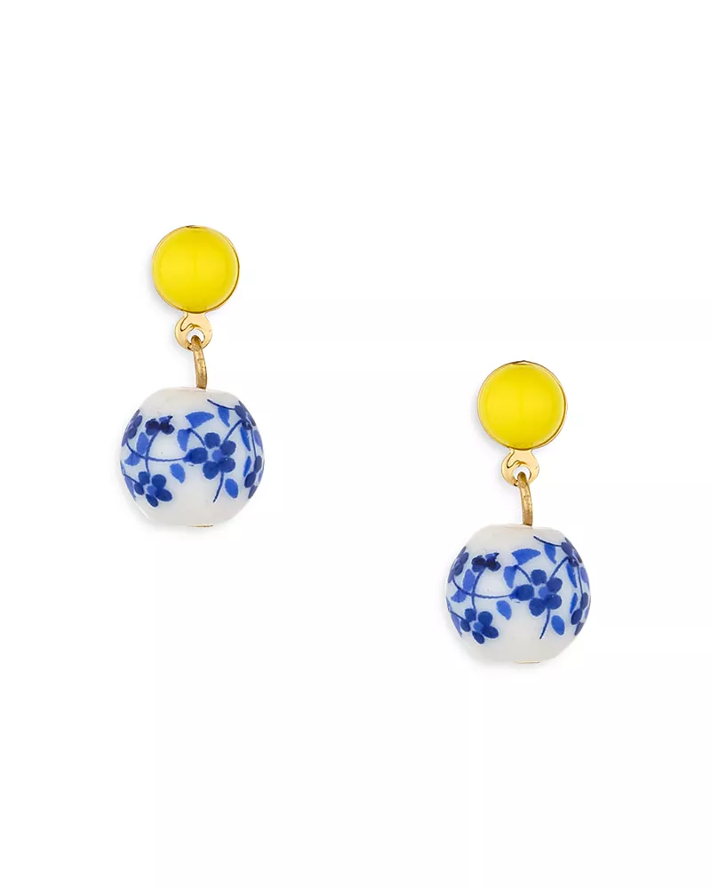 Ettika Indigo Floral Drop Earrings in 18K Gold Plate