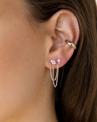 Draped Chain Double Piercing Earrings in 18K Gold Plate