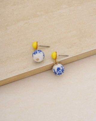 Indigo Floral Drop Earrings in 18K Gold Plate