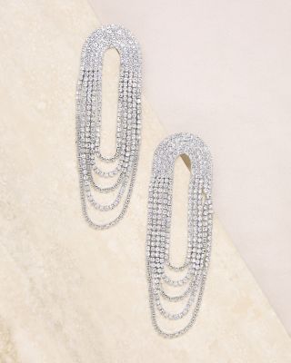 Crystal Draped Fringe Statement Earrings in Silver Tone