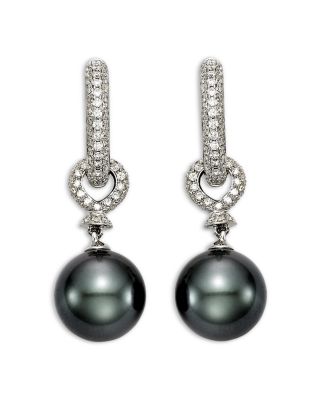Mastoloni - 18K White Gold Tahitian Cultured Pearl & Diamond Drop Earrings