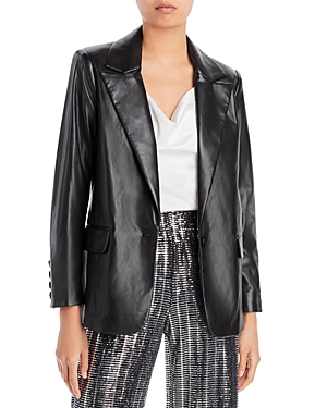 Alice And Olivia Mya Vegan Leather Notched Collar Blazer In Black