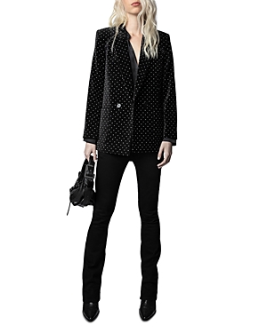 Zadig & Voltaire Visko Double-breasted Embellished Velvet Blazer In Noir