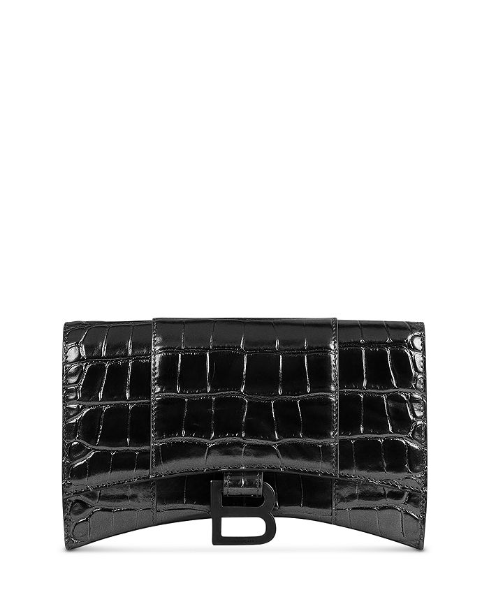 Balenciaga Hourglass Croc Embossed Leather Wallet on a Chain
