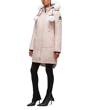 Moose Knuckles Stirling Down Parka With Genuine Shearling Trim In Rose Smoke
