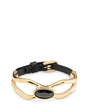 Uno De 50 Lord Color Crystal Adjustable Leather Buckle Bangle Bracelet In 18k Gold Plated