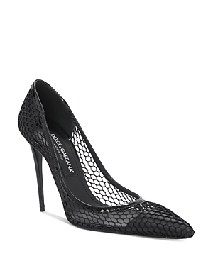 Dolce & Gabbana Black Pumps With Mesh Detail And Logo Plaque In Black