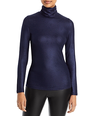 Shop Majestic Metallic Turtleneck Top In Anthracite Chine