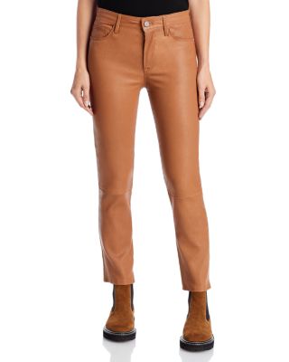 FRAME - Le High Rise Straight Leg Leather Ankle Jeans in Latte