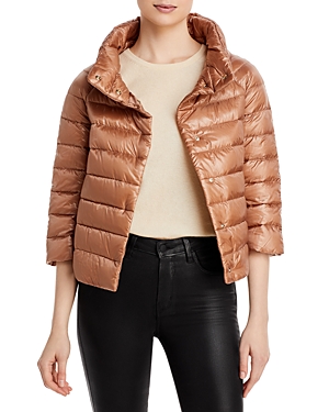 Herno Iconico Cropped Down Puffer Coat In Hazelnut