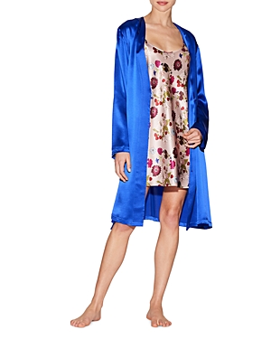 La Perla Silk Short Robe In Blue